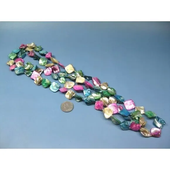 30" Stunning Multi Color Shell Necklace & Bracelet Set Mother of Pearl - Picture 3 of 3